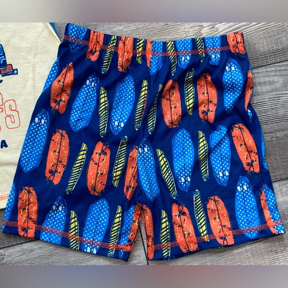 NWOT Tommy Bahama Blue Yellow Surf Vibes Pajamas PJs 2pc Matching Shorts Set 6 7